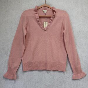 Sundance Sweater Womens XS Pink 100% Cashmere Ruffle V Neck Knit Pullover Cuffs
